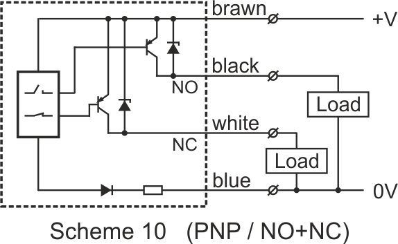 Scheme of connection of PNP capacitive sensor